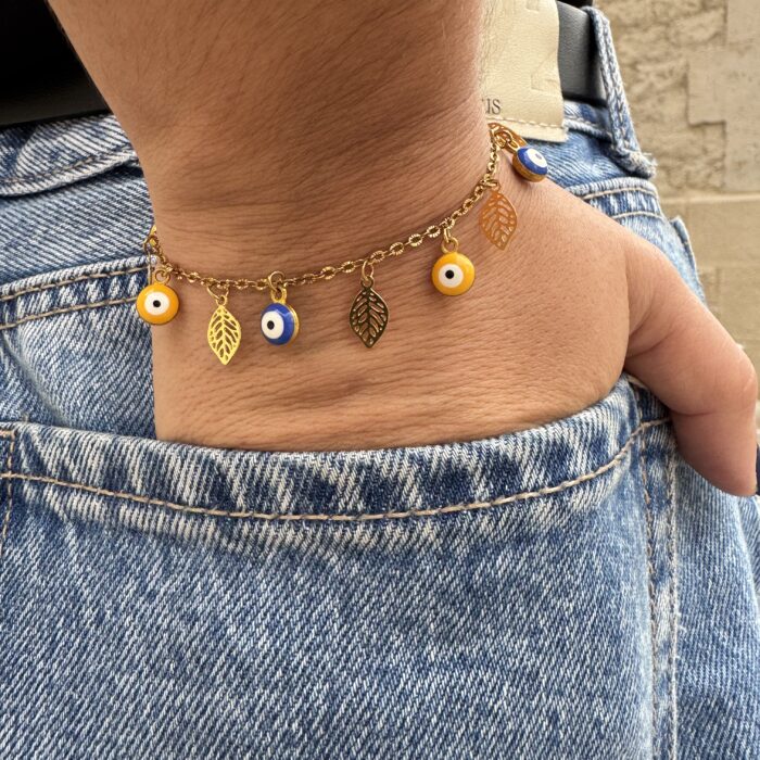 Bracelet œil et plumes