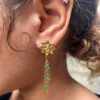 Boucles d'Oreilles Soleil avec Chaînes et Perles Vertes