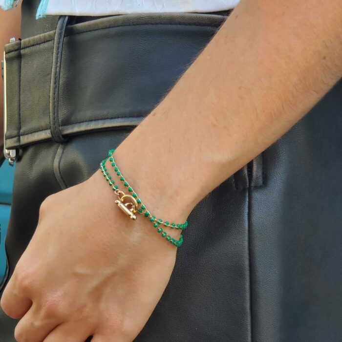 Bracelet double perles vertes