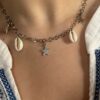 Collier Argenté Étoile avec Cauri Blanc