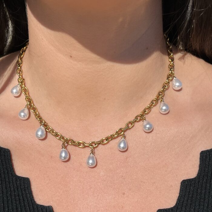 Collier perles gouttes blanches