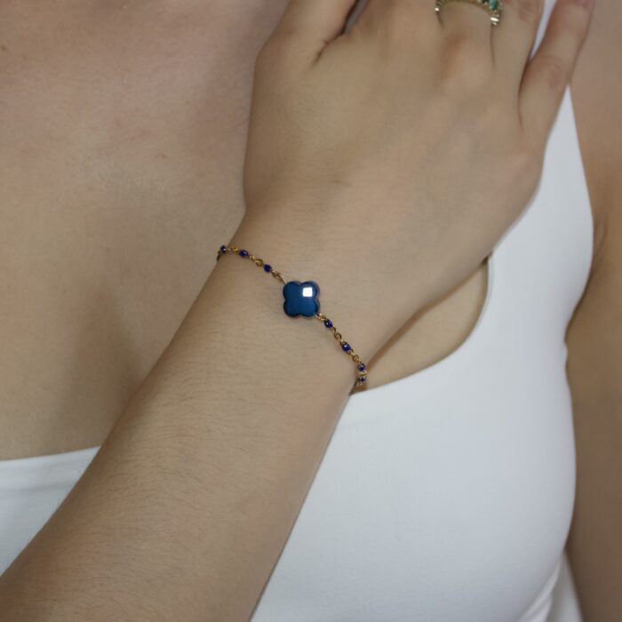 Bracelet Trèfle et Perles Bleues