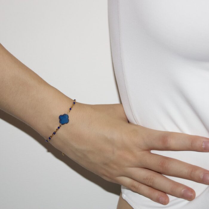 Bracelet Trèfle et Perles Bleues