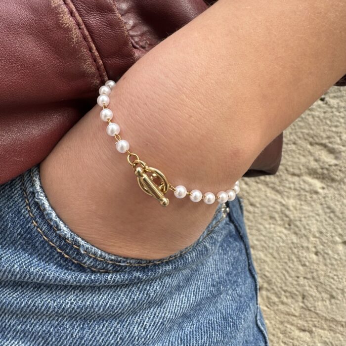 Bracelet Perles Blanches Fermoir Toggle