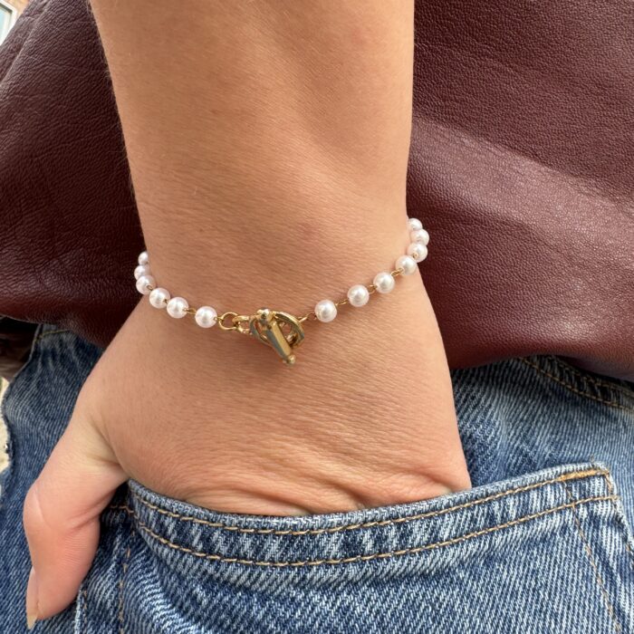 Bracelet Perles Blanches Fermoir Toggle