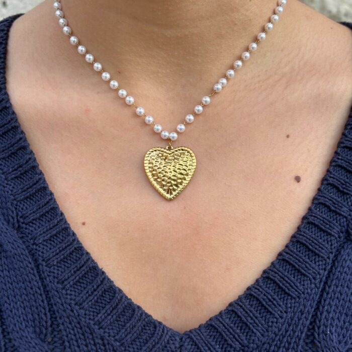 Collier cœur perles blanches