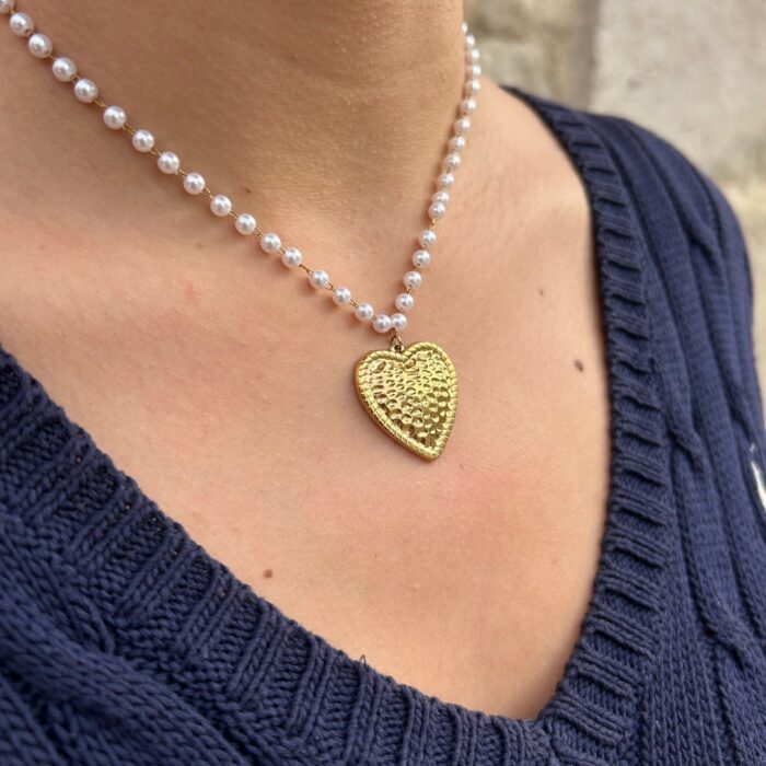 Collier Cœur Perles Blanches
