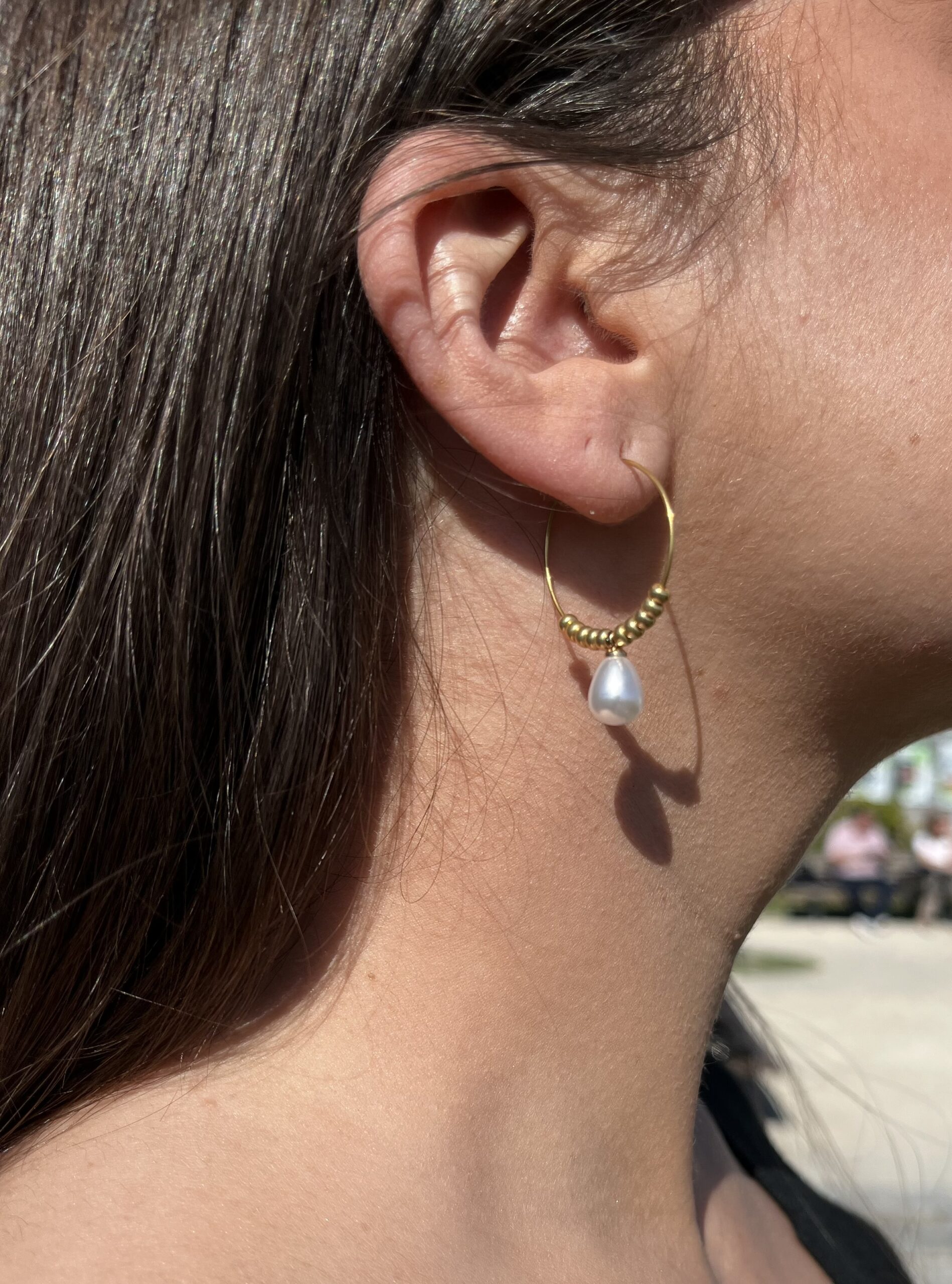 Créoles Perles gouttes blanches