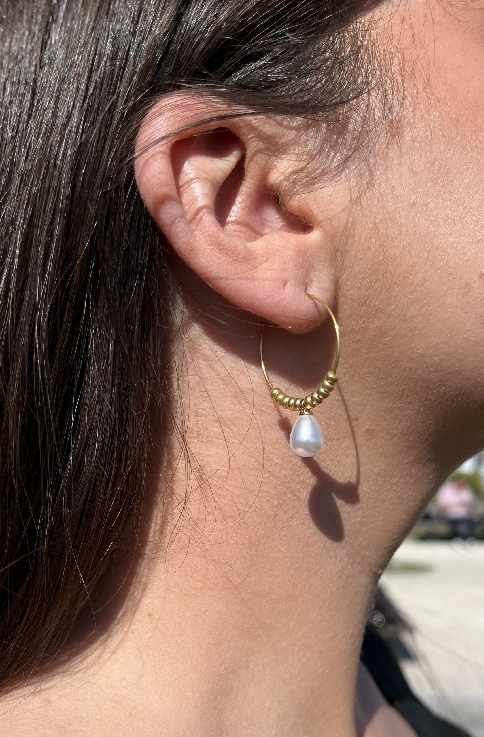 Créoles Perles gouttes blanches