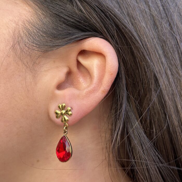Boucles d'Oreilles Gouttes Rouges