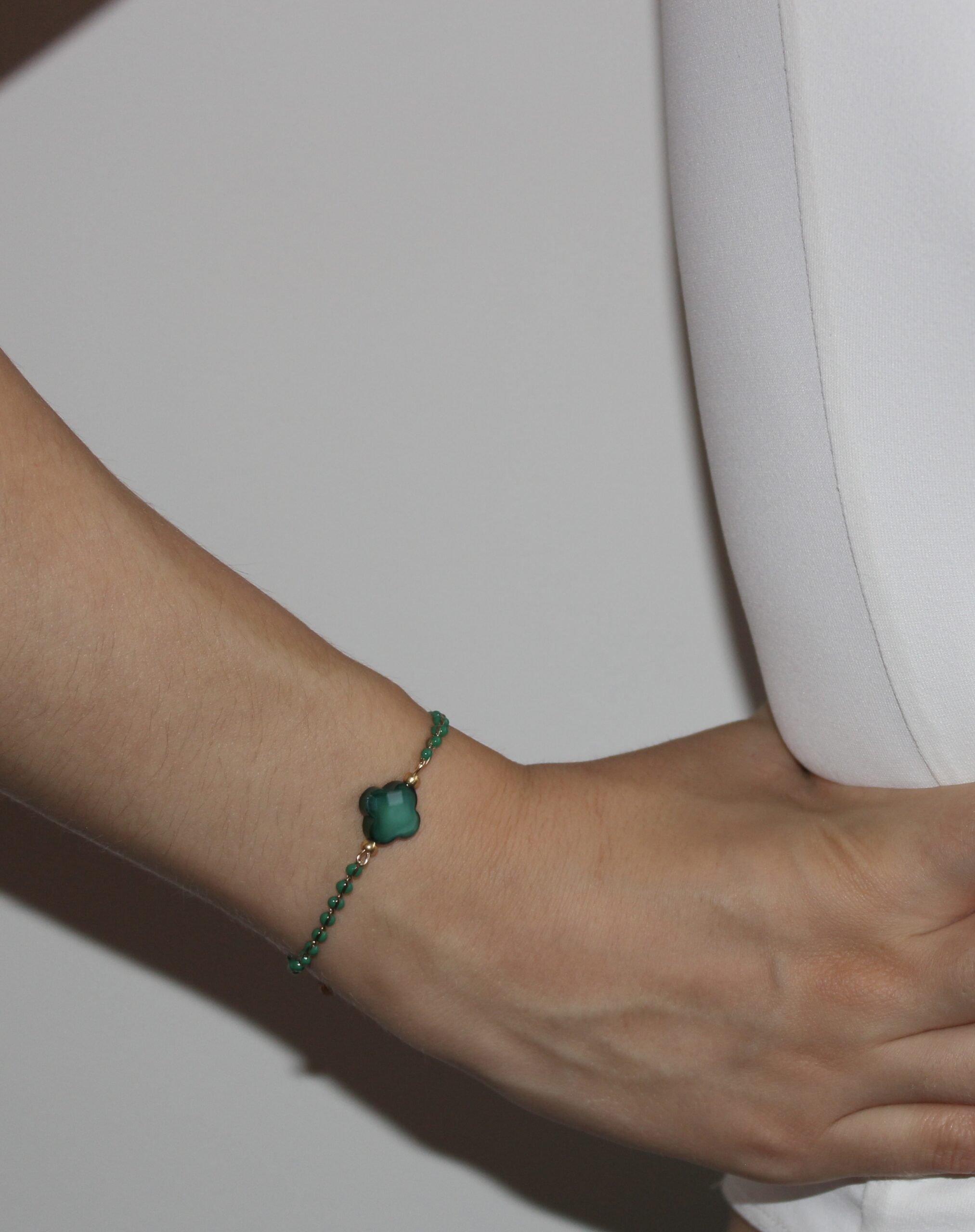 Bracelet Trèfle et Perles Vertes