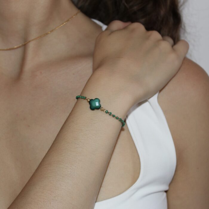 Bracelet Trèfle et Perles Vertes