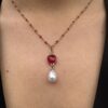 Collier Perles Rouges Goutte Blanche